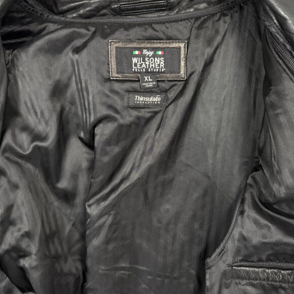 Wilsons Leather Mens Jacket Thinsulate Black Button-Down Lined Size XL - Picture 13 of 16